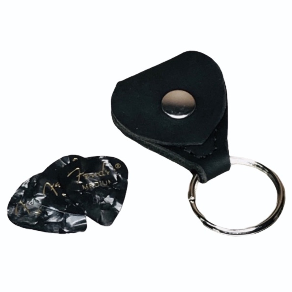 Black Leather guitar pick holder black handmade & Aldi quarter holder